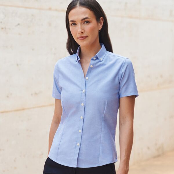 Henbury Ladies Modern Short Sleeve Regular Fit Oxford Shirt Thumbnail